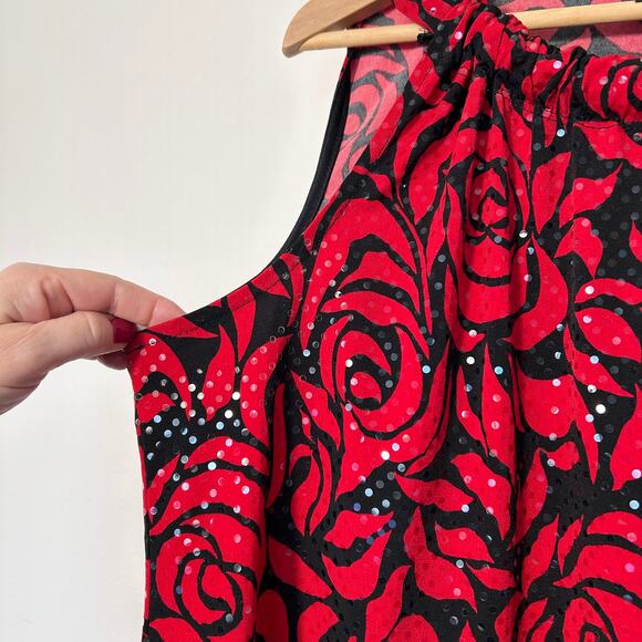Lane Bryant Women's Dress Sequin Sparkle Red Black Sleeveless Ruched Collar - Picture 8 of 16
